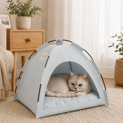 Malloren Cozy Foldable Cat Tent Bed for Apartment Naps - Breathable Hideaway with Removable Cushion