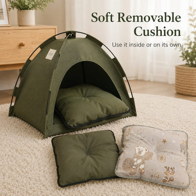 Malloren Cozy Foldable Cat Tent Bed for Apartment Naps - Breathable Hideaway with Removable Cushion