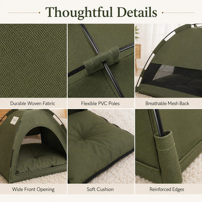 Malloren Cozy Foldable Cat Tent Bed for Apartment Naps - Breathable Hideaway with Removable Cushion