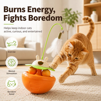 Malloren Interactive Wobble Cat Toy for Indoor Cats - Treat-Dispensing Feather Teaser That Keeps Cats Busy
