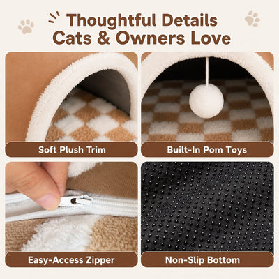 Malloren 3-in-1 Multi-Cat Tunnel Bed & Play Mat for Indoor Cats - Spacious Cozy Hideaway for Shared Rest, Play & Less Bed Competition