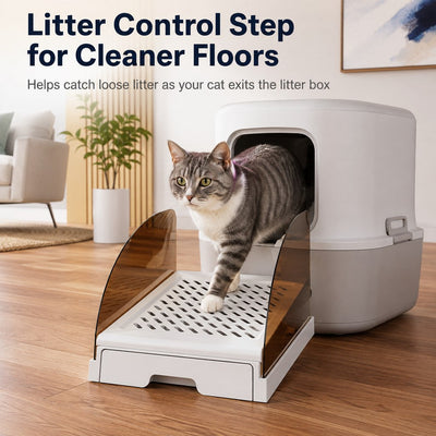 Malloren Adjustable Cat Litter Box Step with Pull-Out Tray for Cleaner Floors