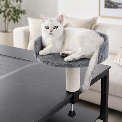 Malloren Clamp-On Cat Perch for Home Office Desks - Space-Saving Cat Bed with Sisal Scratching Post