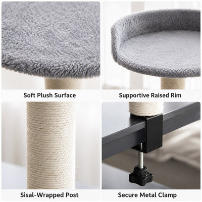Malloren Clamp-On Cat Perch for Home Office Desks - Space-Saving Cat Bed with Sisal Scratching Post