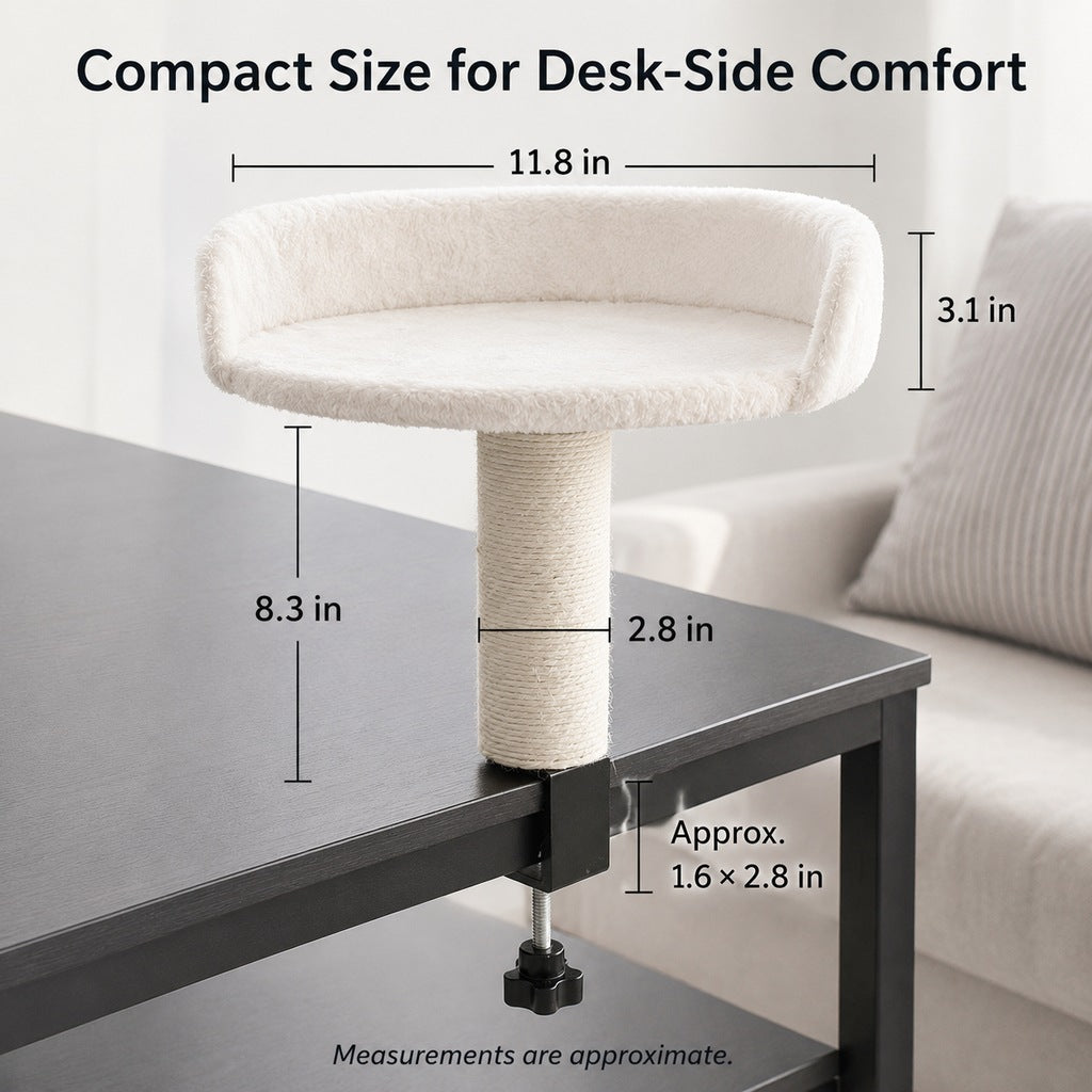 Malloren Clamp-On Cat Perch for Home Office Desks - Space-Saving Cat Bed with Sisal Scratching Post