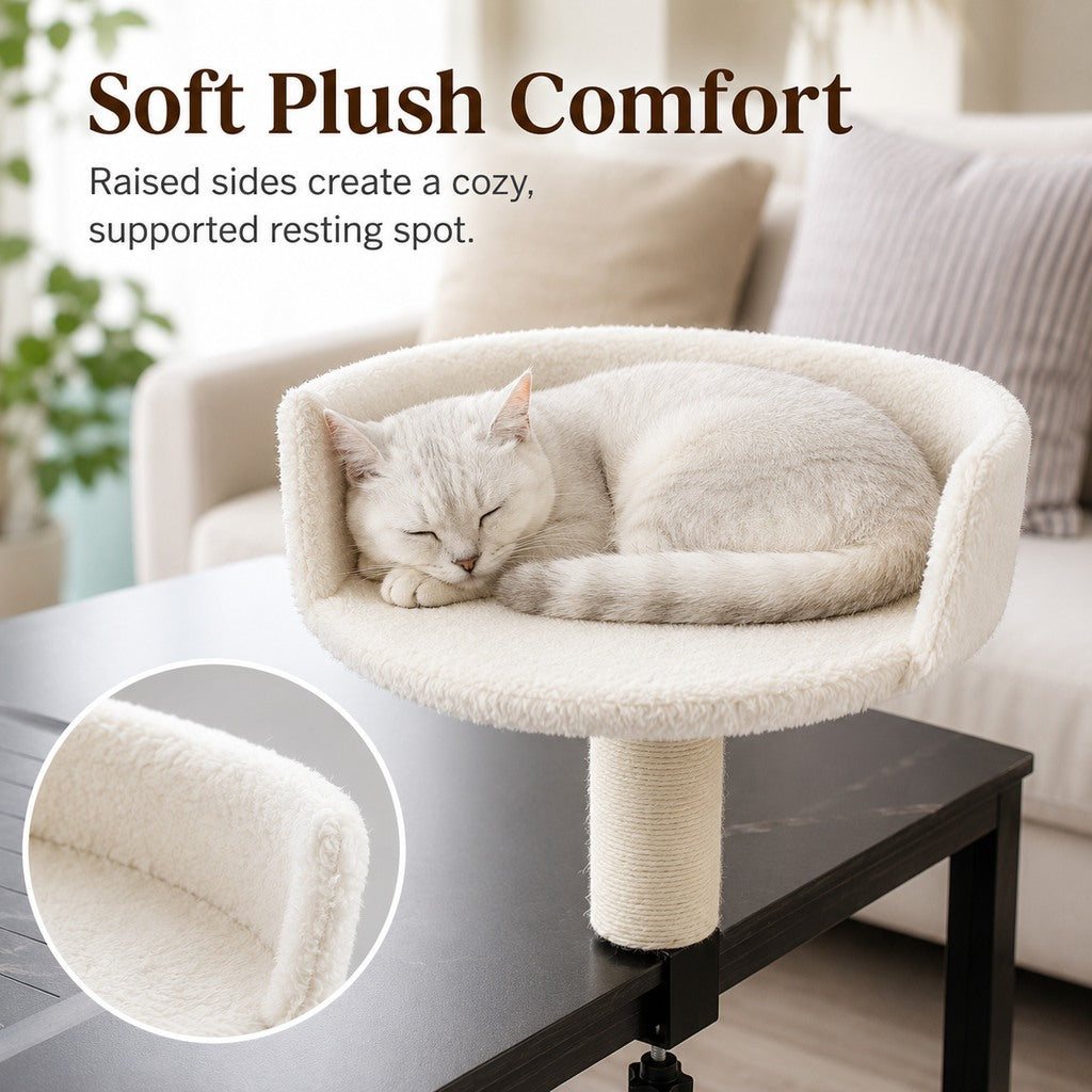 Malloren Clamp-On Cat Perch for Home Office Desks - Space-Saving Cat Bed with Sisal Scratching Post