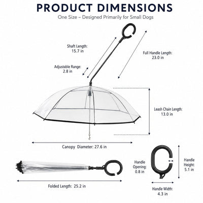 Malloren Clear Dog Umbrella with Built-In Leash for Rainy Walks & Potty Breaks - Helps Reduce Wet-Coat Cleanup for Small Dogs