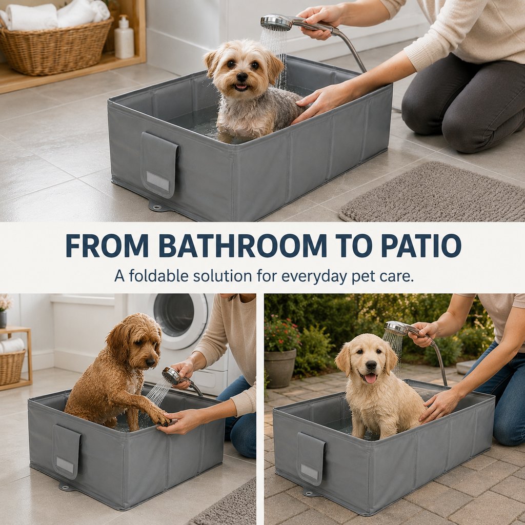 Malloren Collapsible Pet Bathtub with Drain Plug for Cats & Small Dogs - Easy At-Home Baths, Folds Flat for Storage