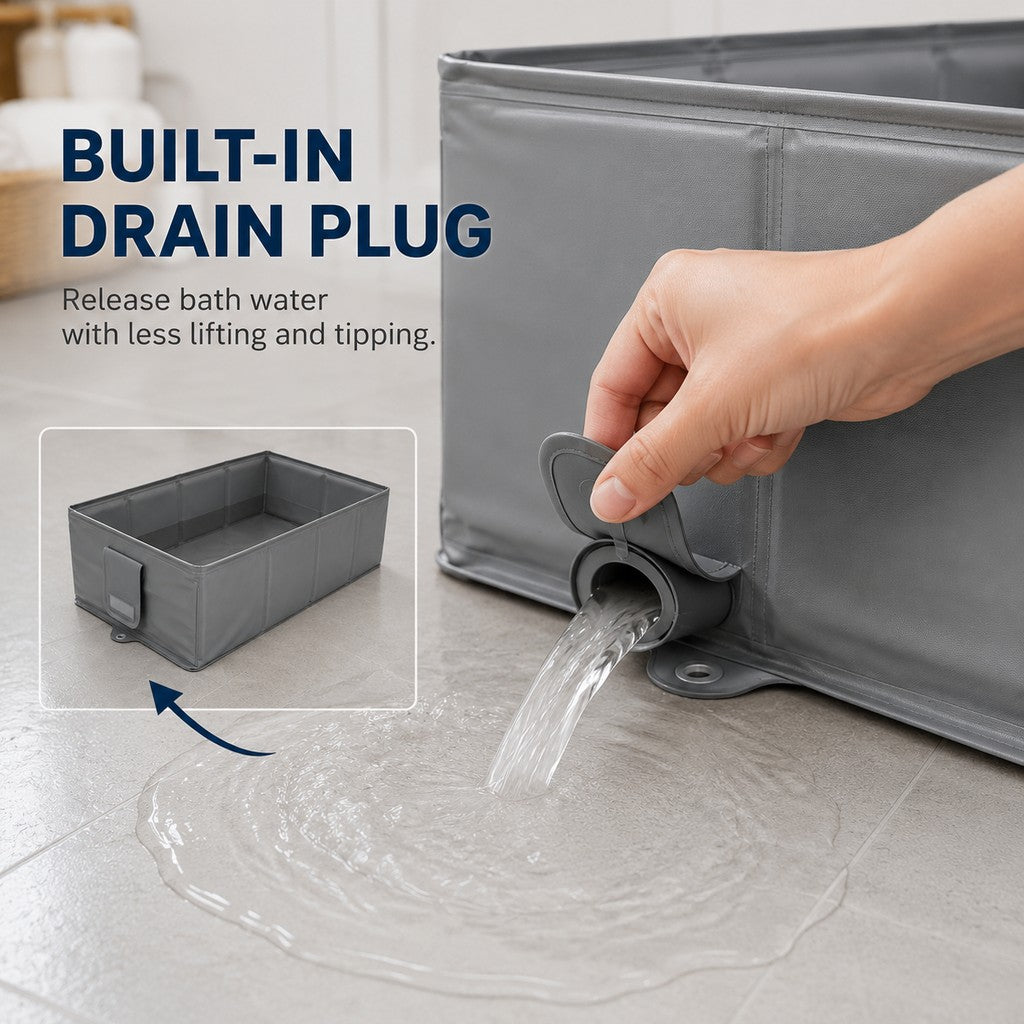 Malloren Collapsible Pet Bathtub with Drain Plug for Cats & Small Dogs - Easy At-Home Baths, Folds Flat for Storage