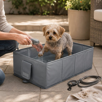 Malloren Collapsible Pet Bathtub with Drain Plug for Cats & Small Dogs - Easy At-Home Baths, Folds Flat for Storage