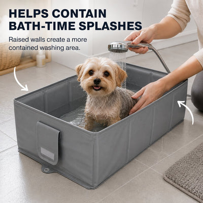 Malloren Collapsible Pet Bathtub with Drain Plug for Cats & Small Dogs - Easy At-Home Baths, Folds Flat for Storage