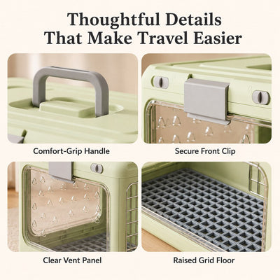 Malloren Collapsible Pet Travel Carrier for Vet Visits & Road Trips - Fold-Flat Hard Crate That Saves Space