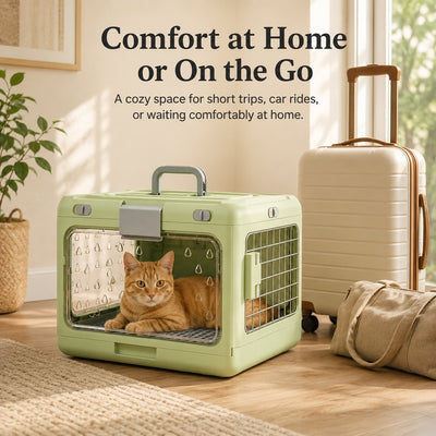 Malloren Collapsible Pet Travel Carrier for Vet Visits & Road Trips - Fold-Flat Hard Crate That Saves Space