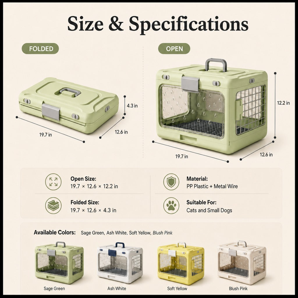 Malloren Collapsible Pet Travel Carrier for Vet Visits & Road Trips - Fold-Flat Hard Crate That Saves Space