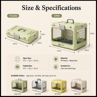 Malloren Collapsible Pet Travel Carrier for Vet Visits & Road Trips - Fold-Flat Hard Crate That Saves Space