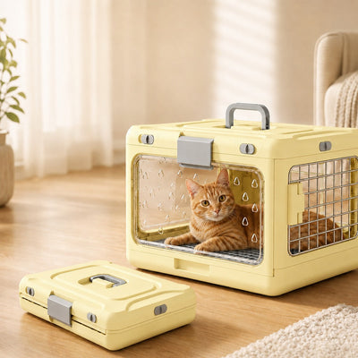 Malloren Collapsible Pet Travel Carrier for Vet Visits & Road Trips - Fold-Flat Hard Crate That Saves Space