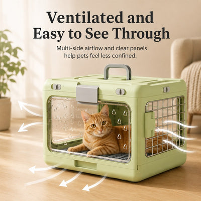 Malloren Collapsible Pet Travel Carrier for Vet Visits & Road Trips - Fold-Flat Hard Crate That Saves Space