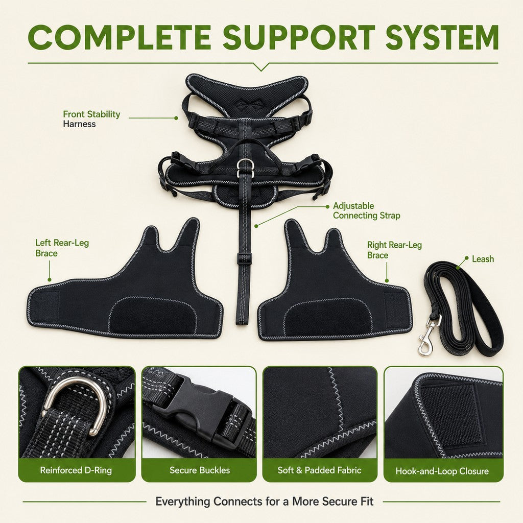 Malloren Dual Rear Leg Dog Support Brace with Harness - Walking Stability for Weak Hind Legs