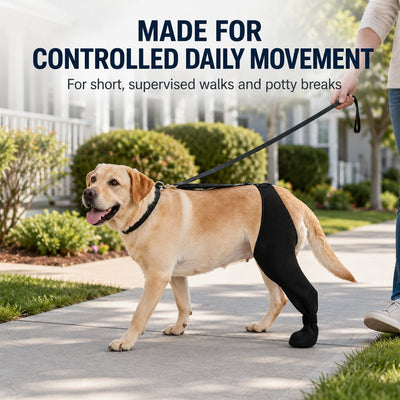 Malloren Adjustable Dog Rear Leg Recovery Sleeve with Paw Cover - Helps Limit Licking During Post-Surgery Rest