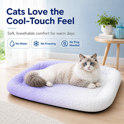 Malloren Cool-Touch Gradient Pet Cooling Bed for Summer Naps - Breathable Bolster Rest Mat for Cats & Small Dogs