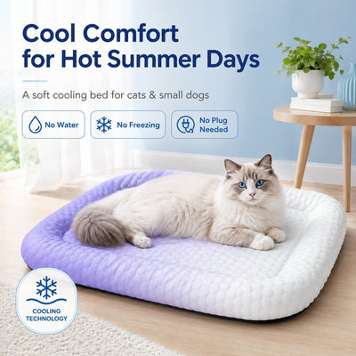 Malloren Cool-Touch Gradient Pet Cooling Bed for Summer Naps - Breathable Bolster Rest Mat for Cats & Small Dogs