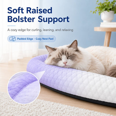 Malloren Cool-Touch Gradient Pet Cooling Bed for Summer Naps - Breathable Bolster Rest Mat for Cats & Small Dogs