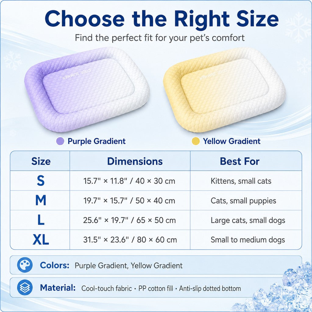 Malloren Cool-Touch Gradient Pet Cooling Bed for Summer Naps - Breathable Bolster Rest Mat for Cats & Small Dogs
