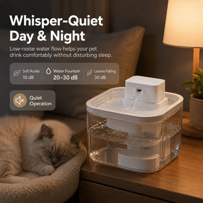 Malloren Cordless Motion Sensor Cat Water Fountain for Any Room - 3.1L Fresh Water Without Cords