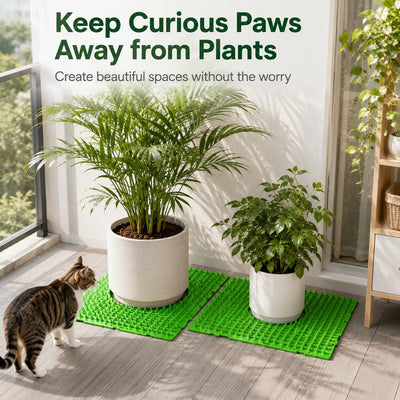 Malloren 2-Pack Green Cut-to-Fit Cat Deterrent Mat for Sofas, Plants & Balconies - Helps Protect Furniture from Scratching, Digging & Curious Paws