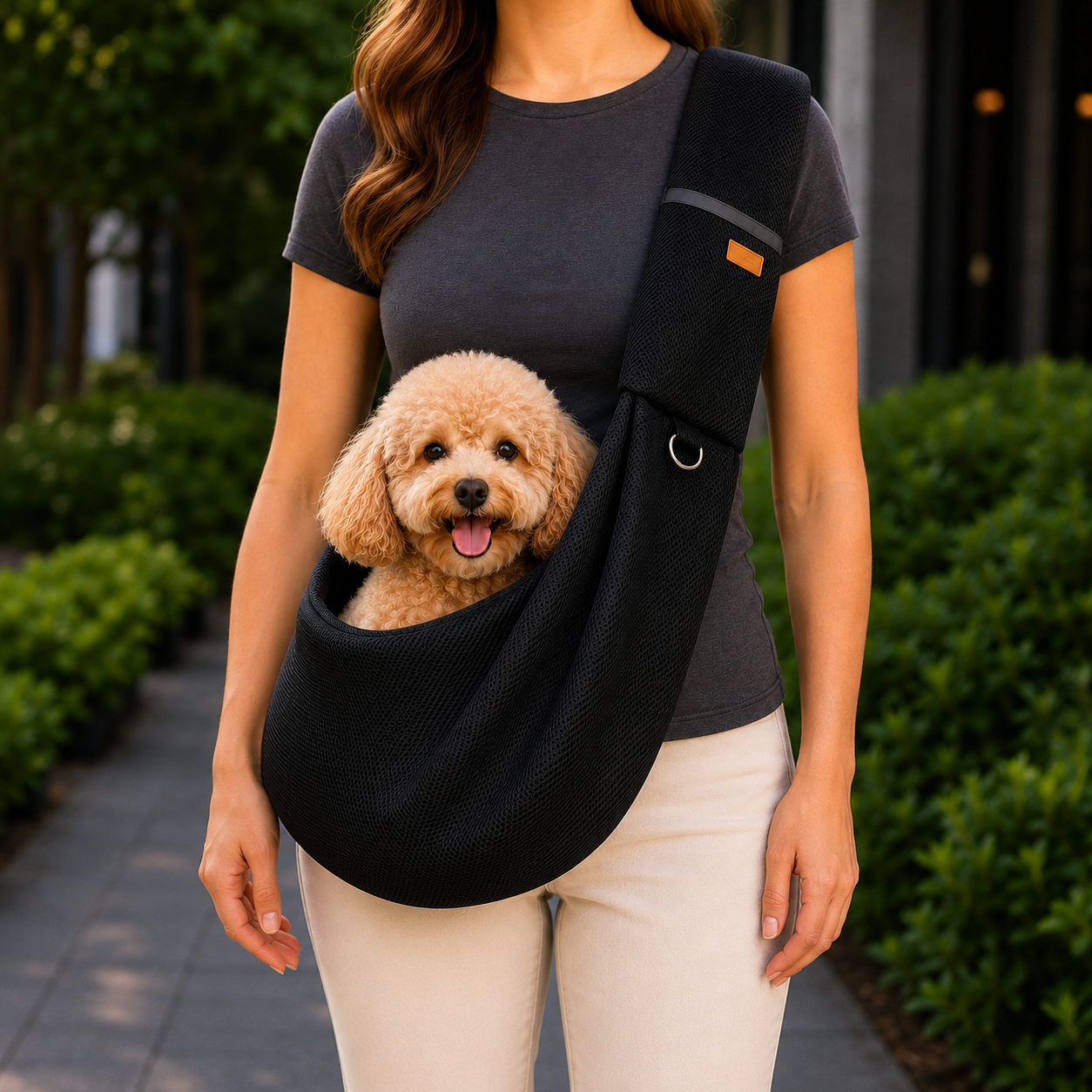 Malloren Crossbody Pet Sling Carrier for Small Dogs & Cats - Breathable Hands-Free Travel Bag for Walks, Errands & Vet Visits