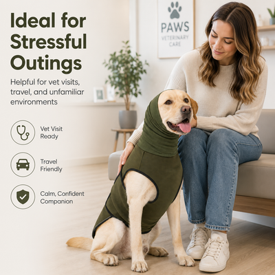 Malloren Dog Calming Shirt for Fireworks & Thunderstorms - Anxiety Relief Wrap with Ear-Covering Hood for Vet Visits, Travel & Night Walks