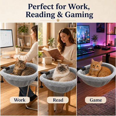 Malloren Desk-Mounted Cat Bed for Home Offices - Space-Saving Clamp-On Cat Hammock