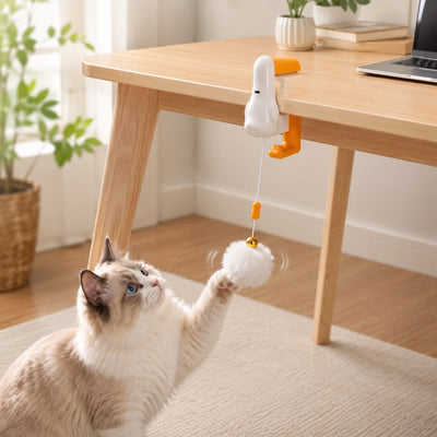 Malloren Desk Clamp Automatic Cat Teaser Toy - Keep Indoor Cats Busy While You Work