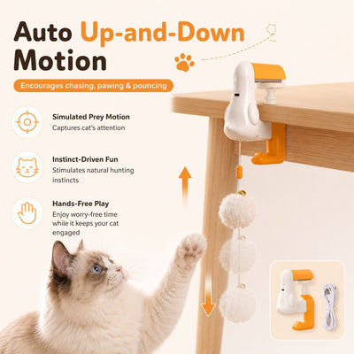 Malloren Desk Clamp Automatic Cat Teaser Toy - Keep Indoor Cats Busy While You Work