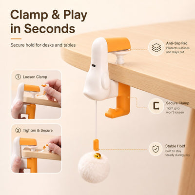 Malloren Desk Clamp Automatic Cat Teaser Toy - Keep Indoor Cats Busy While You Work