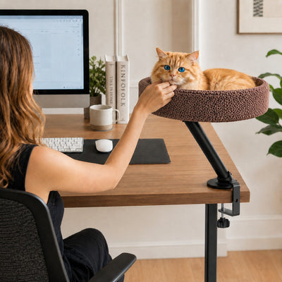 Malloren Desk Mounted Cat Bed Perch for Home Office - Space Saving Elevated Cat Lounger with Soft Breathable Fabric for Cats to Relax Beside Your Workspace