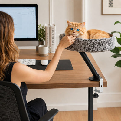 Malloren Desk Mounted Cat Bed Perch for Home Office - Space Saving Elevated Cat Lounger with Soft Breathable Fabric for Cats to Relax Beside Your Workspace