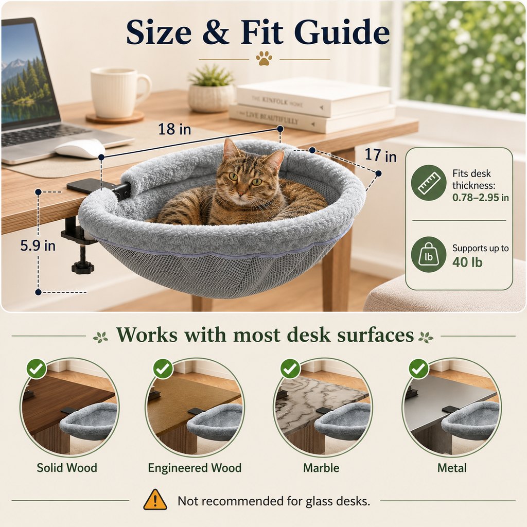Malloren Desk-Mounted Cat Bed for Home Offices - Space-Saving Clamp-On Cat Hammock