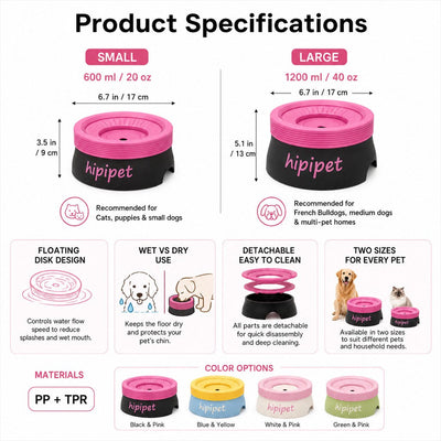 Malloren Frenchie No-Drip Floating Water Bowl for Indoor Daily Drinking - Helps Keep Muzzle Drier & Floors Cleaner