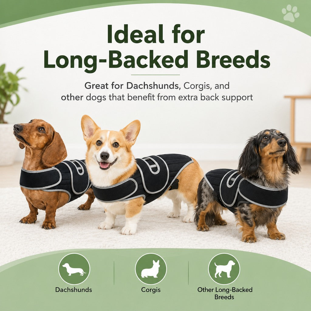 Malloren Dog Back Support Vest for Daily Walks & Home Recovery - Adjustable Support for Long-Backed and Senior Dogs