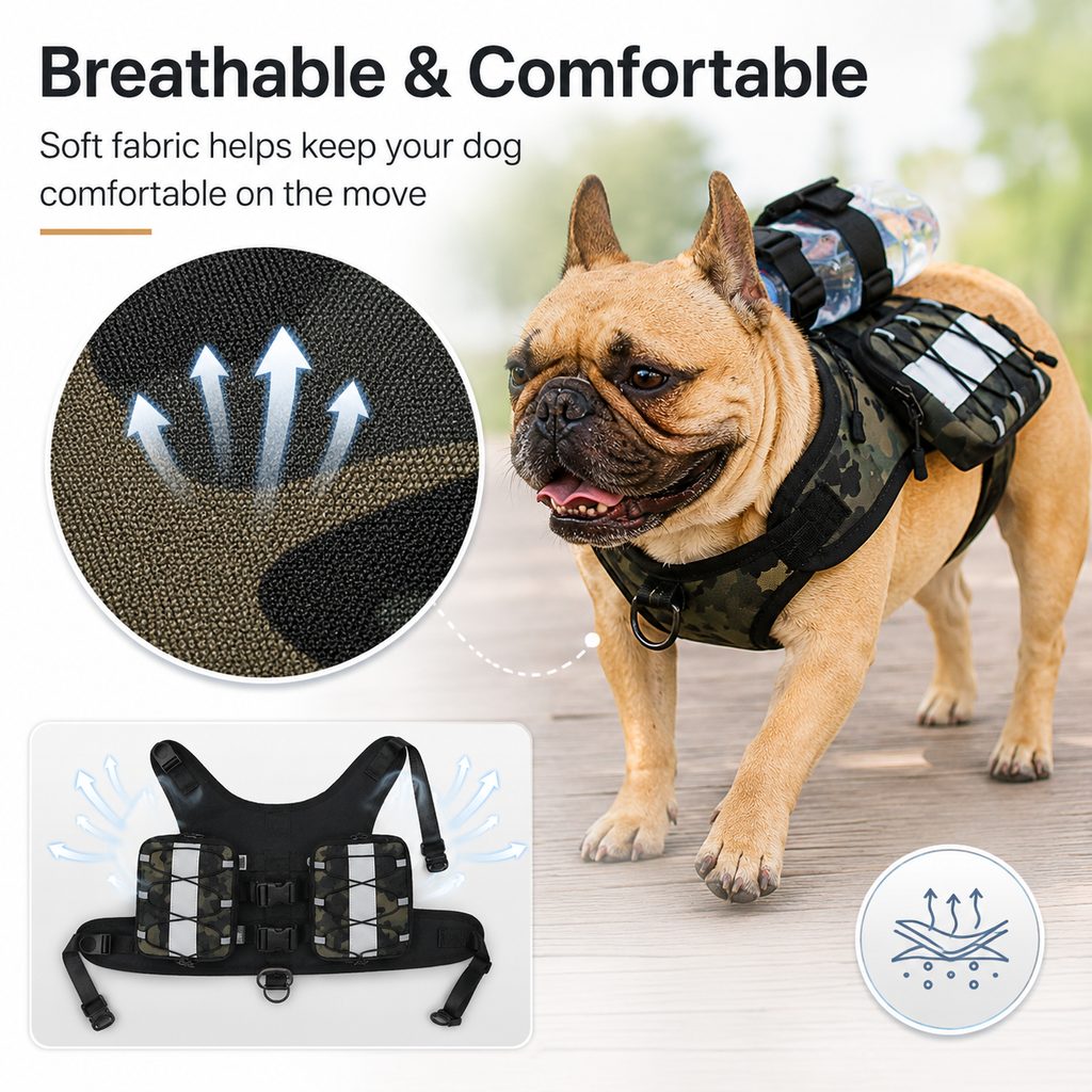 Malloren Dog Backpack Harness for Hiking & Daily Walks - Reflective Saddle Bag Vest for Carrying Water, Treats & Essentials