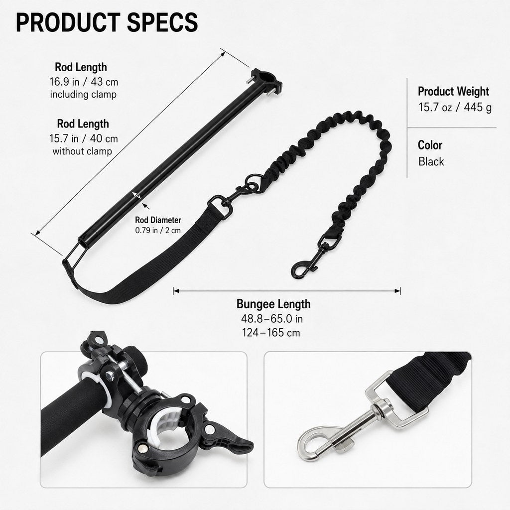 Malloren Hands-Free Dog Bike Leash with Shock-Absorbing Bungee – Bike-Mounted Side Arm for Controlled Side-by-Side Runs