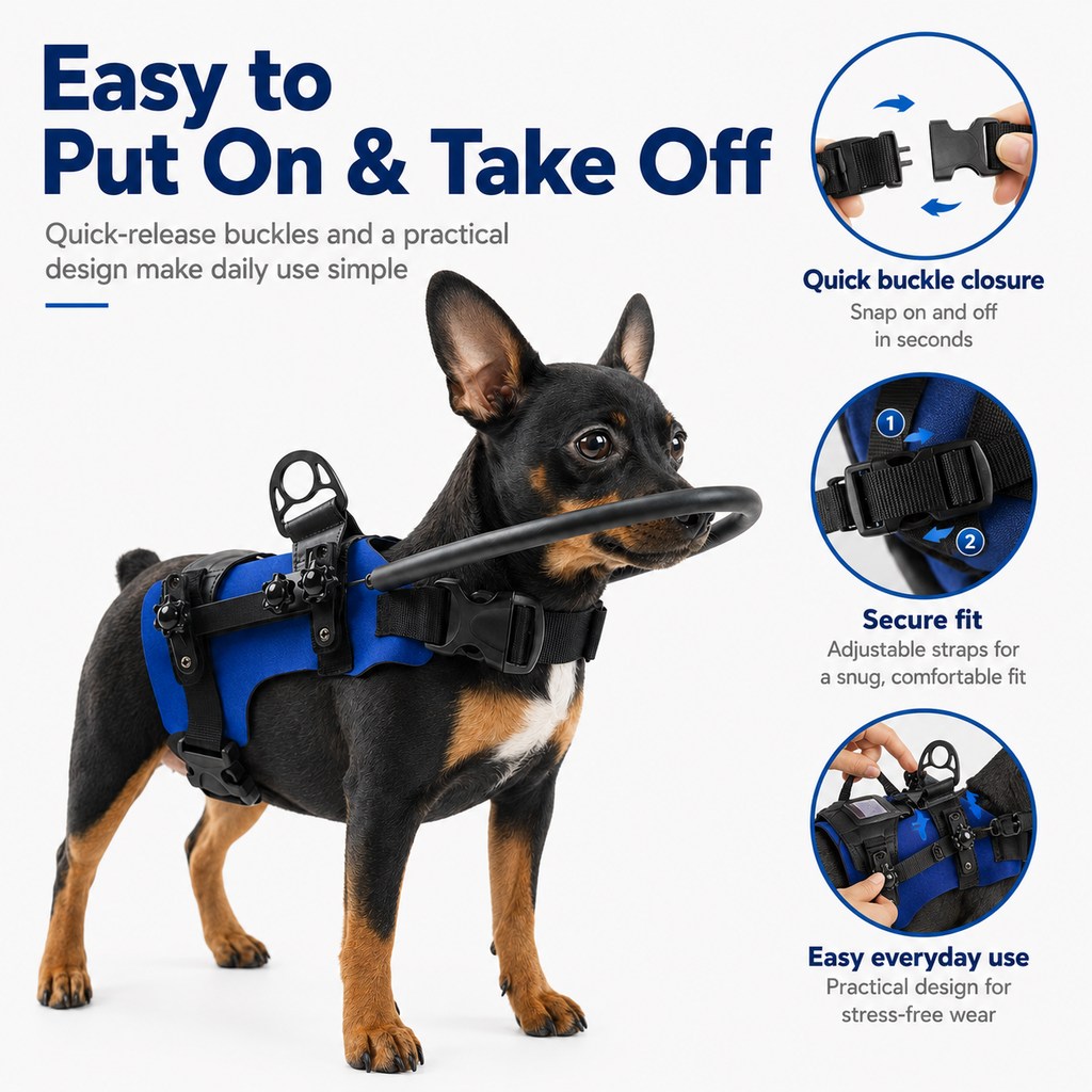Malloren Adjustable Dog Bumper Ring Harness for Safer Home Walking - Helps Blind & Senior Dogs Avoid Wall & Furniture Bumps