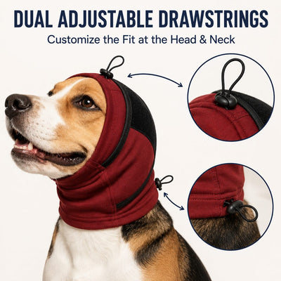 Malloren Adjustable Dog Calming Hoodie Ear Wrap for Fireworks, Thunderstorms & Grooming - Helps Soften Sudden Sounds with a Secure Fit