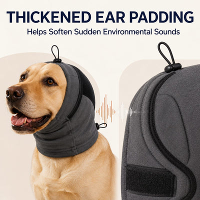 Malloren Adjustable Dog Calming Hoodie Ear Wrap for Fireworks, Thunderstorms & Grooming - Helps Soften Sudden Sounds with a Secure Fit