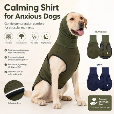 Malloren Dog Calming Shirt for Fireworks & Thunderstorms - Anxiety Relief Wrap with Ear-Covering Hood for Vet Visits, Travel & Night Walks