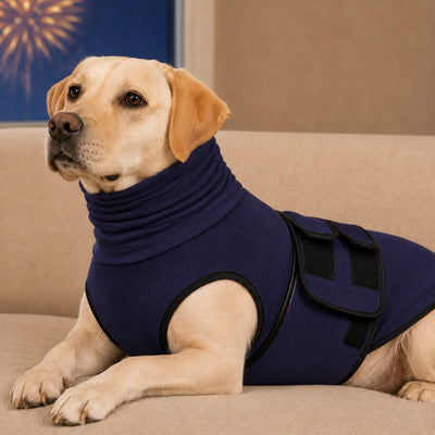 Malloren Dog Calming Shirt for Fireworks & Thunderstorms - Anxiety Relief Wrap with Ear-Covering Hood for Vet Visits, Travel & Night Walks