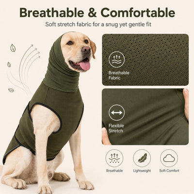 Malloren Dog Calming Shirt for Fireworks & Thunderstorms - Anxiety Relief Wrap with Ear-Covering Hood for Vet Visits, Travel & Night Walks