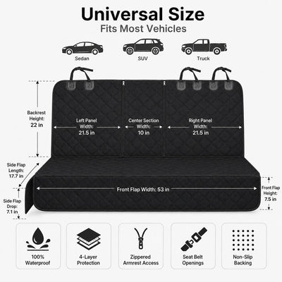 Malloren Waterproof Dog Car Back Seat Cover for Road Trips - Protects from Mud, Fur & Scratches