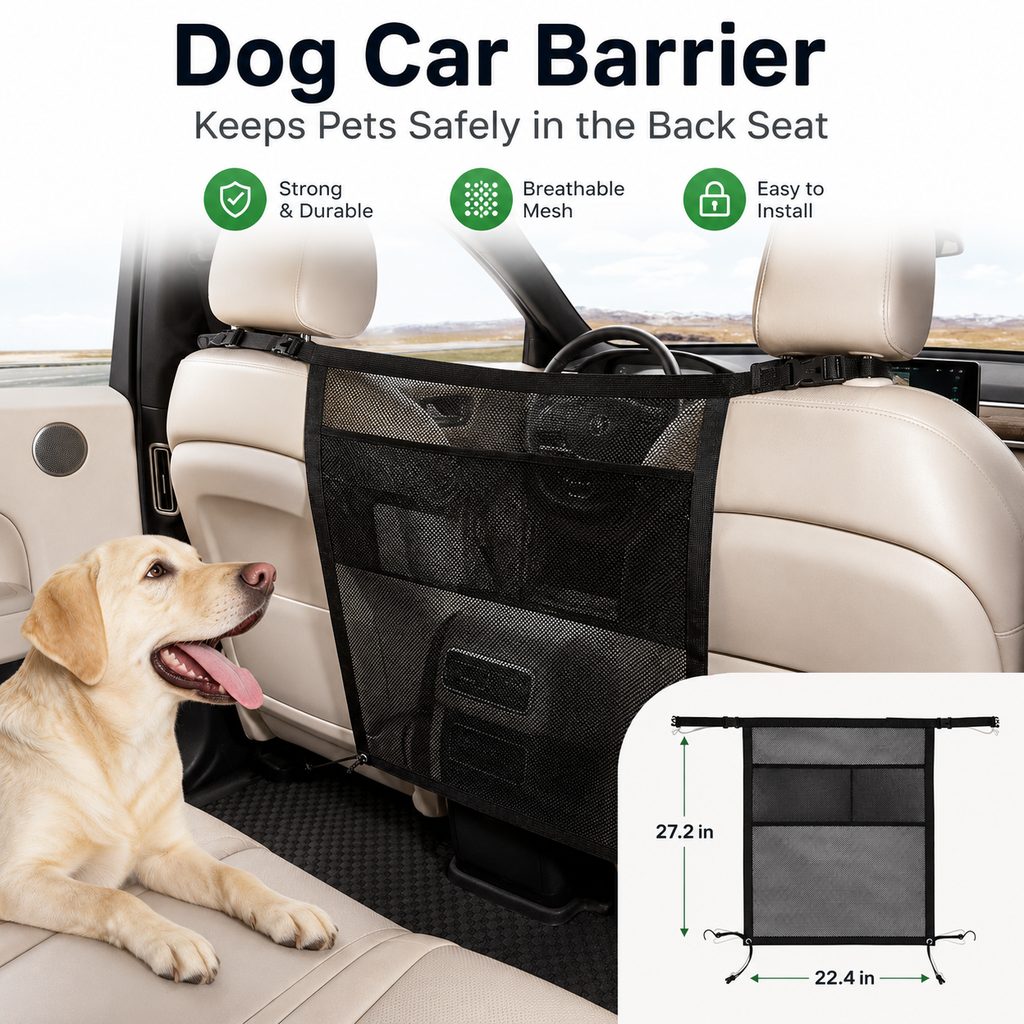 Malloren Dog Car Barrier Mesh for Road Trips - Keep Pets in the Back Seat & Help Reduce Driver Distractions